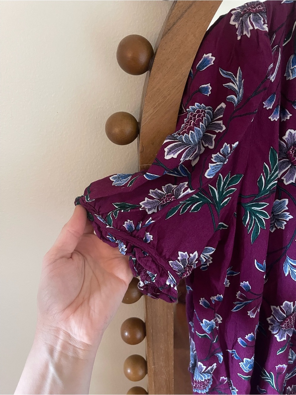 LOFT Plum Floral Ruffle-Neck Blouse - Picture 2 of 4
